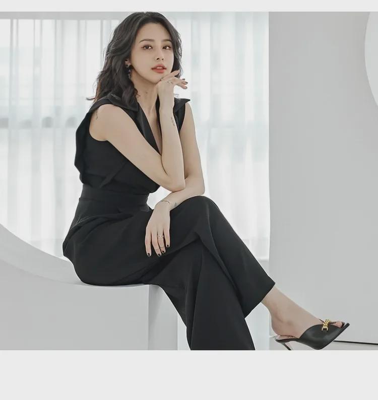 Royal Sisters Stilvoller Sommer-Jumpsuit: Koreanischer schmaler Anzugkragen und Hose mit weitem Bein