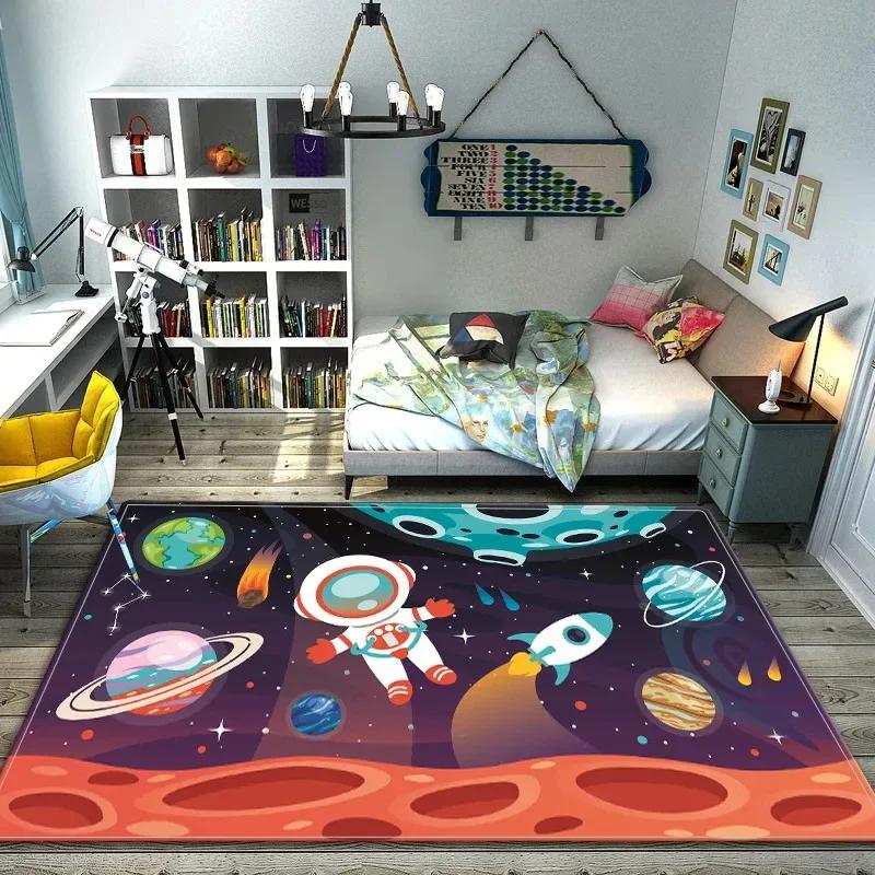 Cartoon Space Astronaut Carpet Galaxy Universe Rug Planet Rocket Kids Bedroom Decor Floor Mat Home Bathroom-Toilet Mats Doormat
