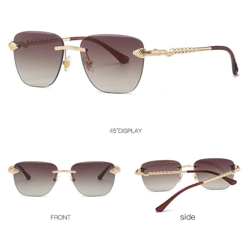 Vintage Marken Designer Randlose Quadratische Sonnenbrille Damen Für Herren Trendige Geschnittene Sonnenbrille Mode Luxus Metall Schlangen Shades