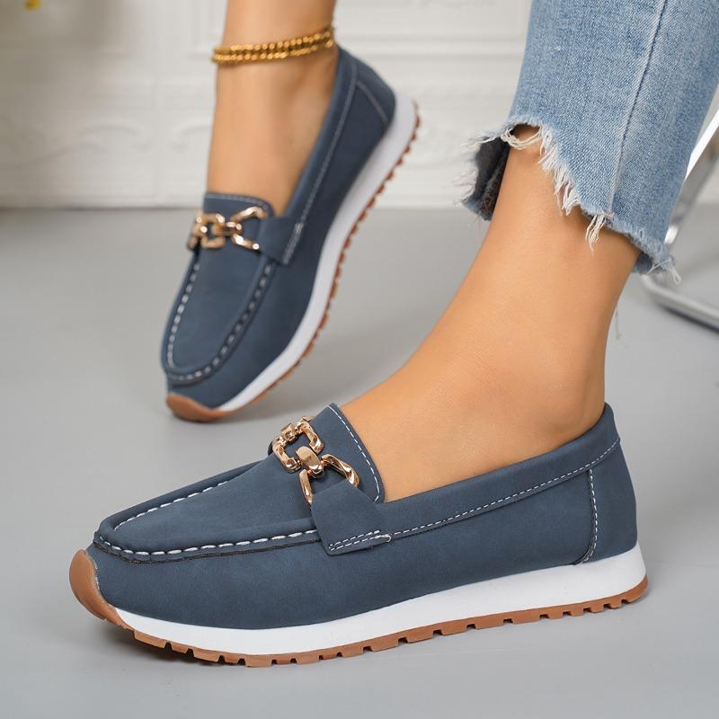 

Модные повседневные туфли большого размера с металлической пряжкой, надевающиеся одним шагом, дышащие, легкие, весенне-осенние, одинарные туфли, радостные туфли для взрослых 36 синий