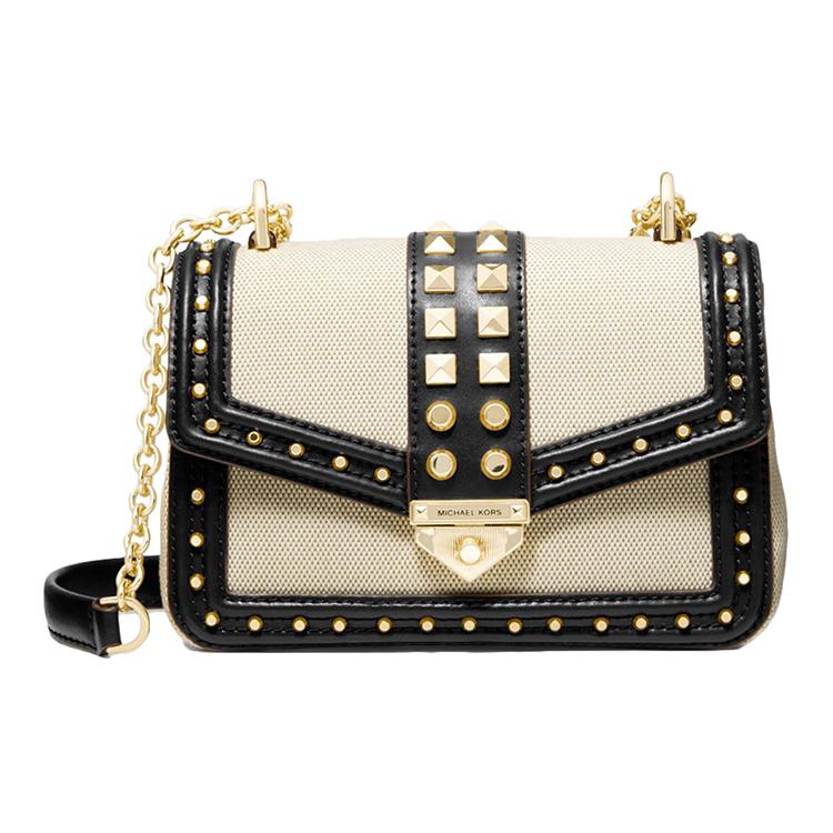

New MICHAEL KORS Soho Canvas With Leather Crossbody Bag, Shoulder Bag Women s Black & White 30T1G1SL5C-NAT-BLK 21.1*7.1*14.0CM