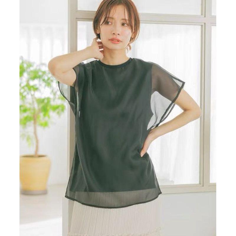

Two-Color Daily Order New Arrival Fashion All-Match Mesh Patchwork French off-the-Shoulder Sleeves Figure Flattering round-Neck Short Sleeve Tops Black M