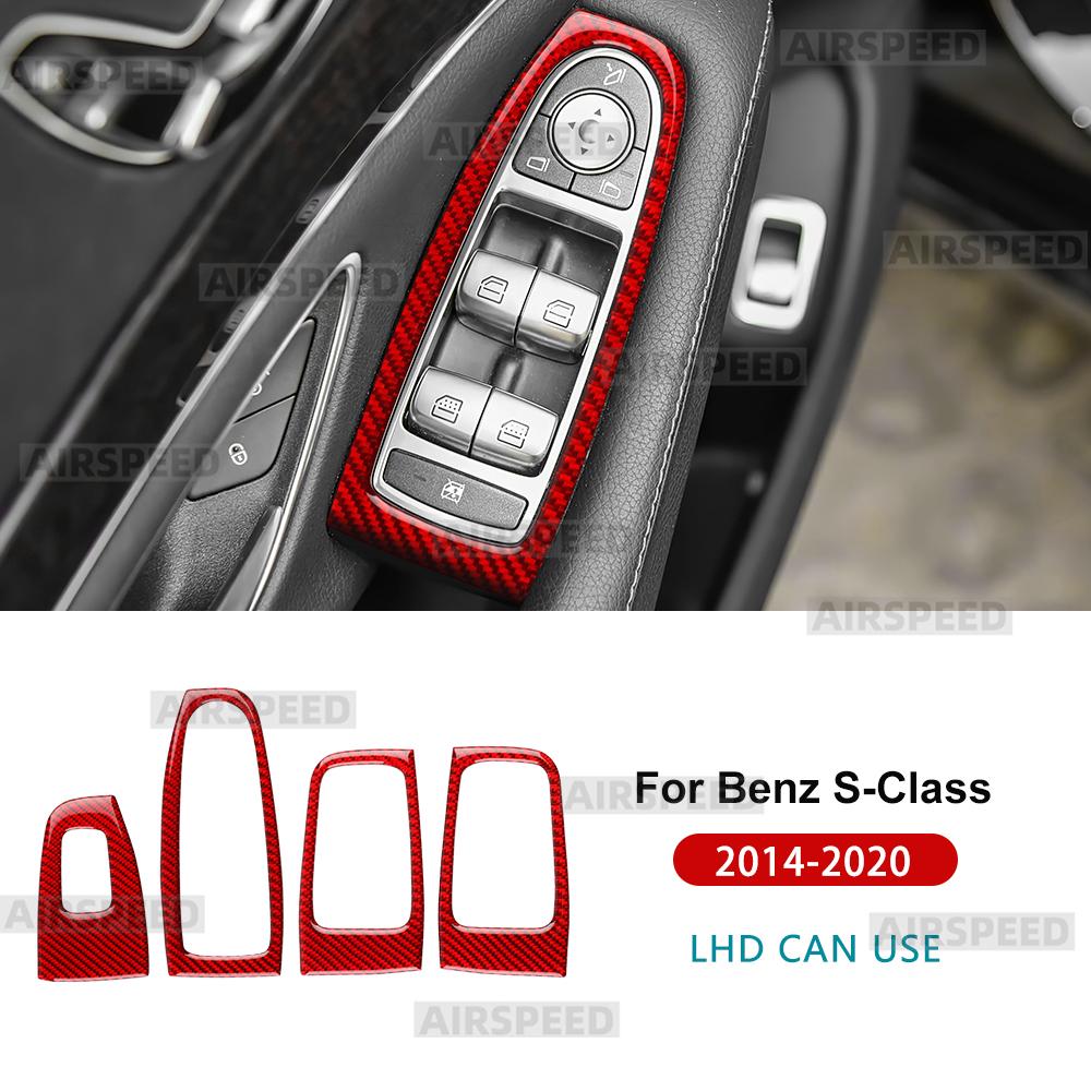 For Mercedes Benz S-Class W222 2014 2015 2016 2017 2018 2019 2020 Real Soft Carbon Fiber Stickers Car Window Control Panel Trim.