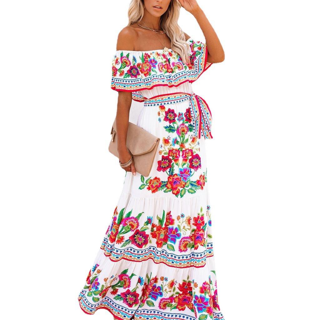 Robe longue trapèze à une épaule à imprimé floral rouge pour le printemps/été 2025