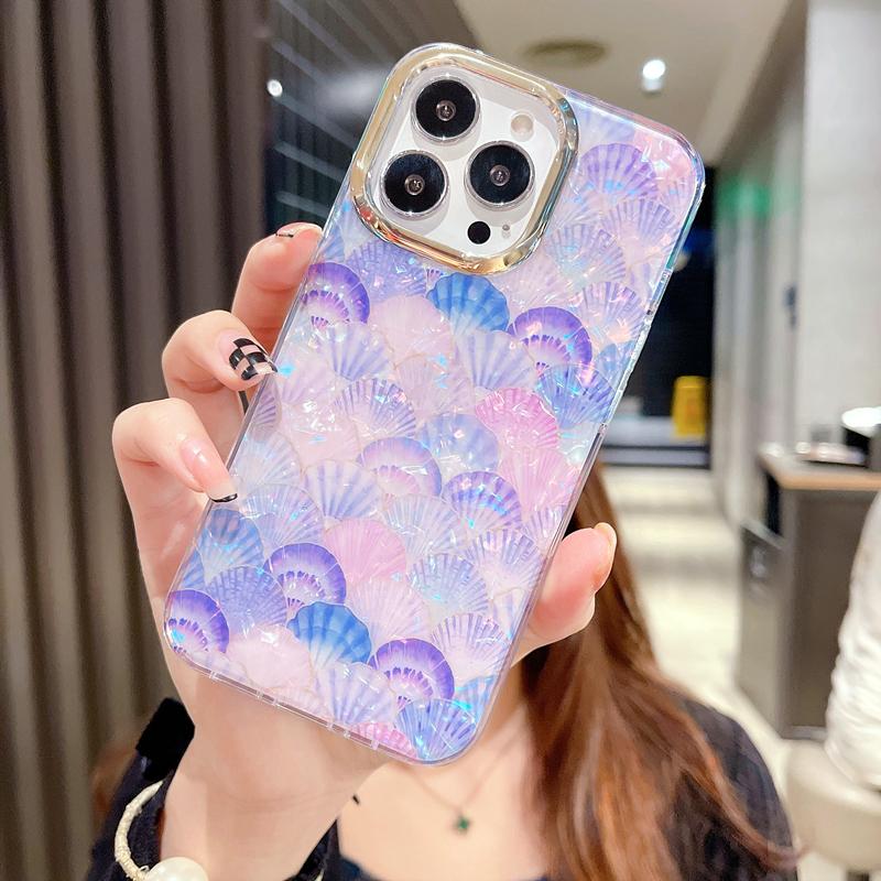Luxury Rainbow Shell Glitter Phone Case For iPhone 11 12 13 14 15 Pro Max XS X XR 7 8 Plus SE Leopard Print Shockproof Cover