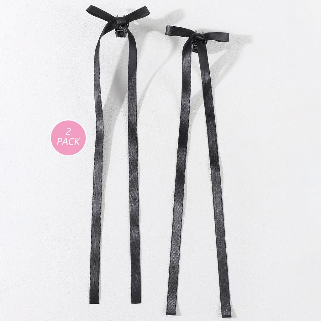 2Pcs Y2K Long Bow Hair Clip Women Girls Ribbon Bow Shark Clip Cute Korean Long Tassel Ribbon Hairpin Girls Hair Accessories