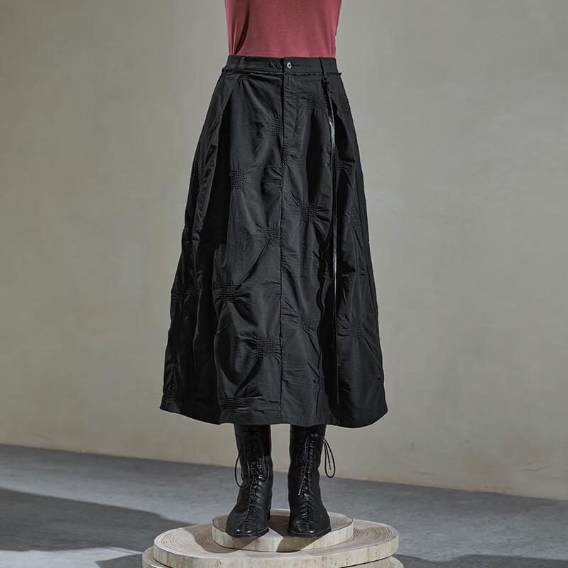 Rizhuo Elegant Pleated Jacquard A-Line Midi Skirt M