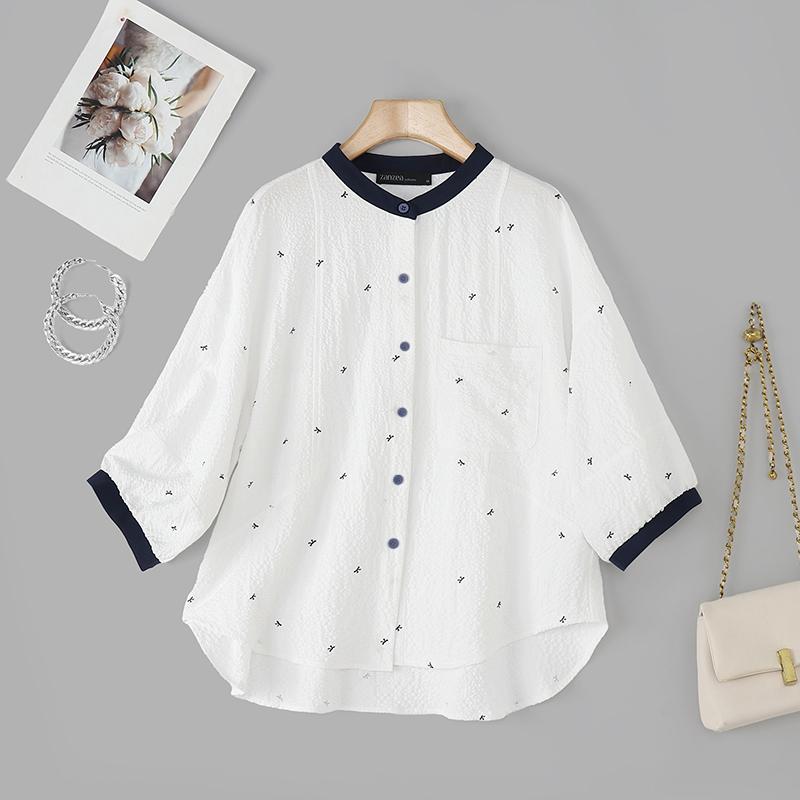 ZANZEA Women Casual Round Neck Summer 3/4 Sleeve Loose Print Blouse