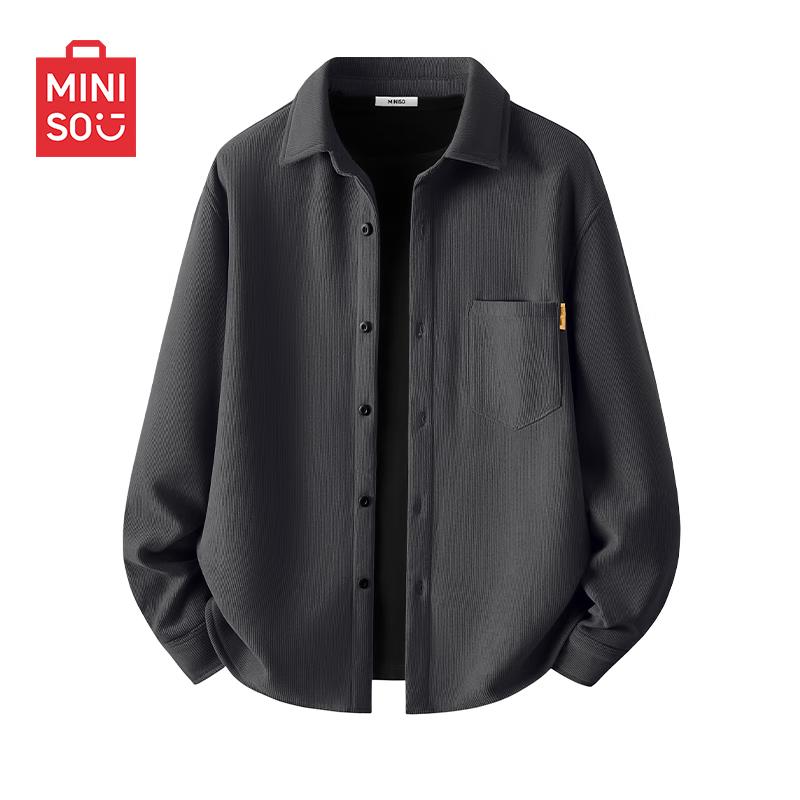 MINISO Men's American Retro Fleece Lined Corduroy Shirt Jacket
