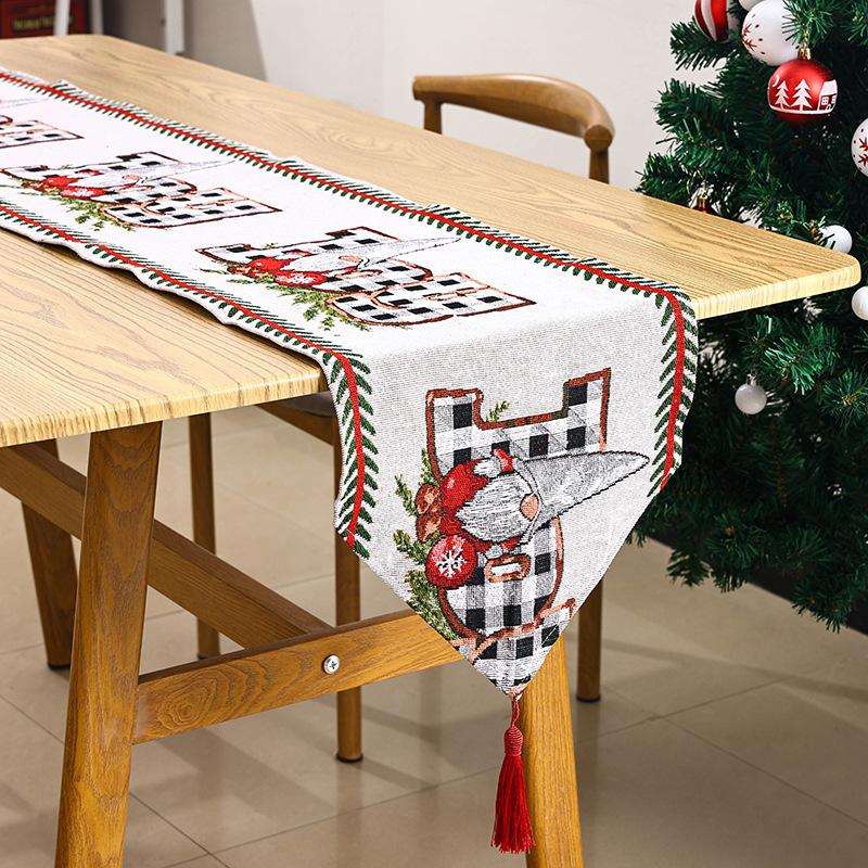 New kitchen table decoration props knitted fabric tassel Santa Claus table runner insulation mat cartoon tablecloth