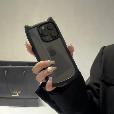 Custodia trasparente con orecchie di gatto per iPhone 12 13 14 15 16 Pro Max 11, antiurto, rigida, in acrilico, morbida, in silicone, Kawaii Funda