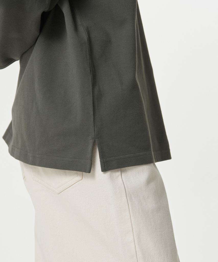 Musinsa Standard Slit Neck Long Sleeve Pique Polo Shirt [Khaki]