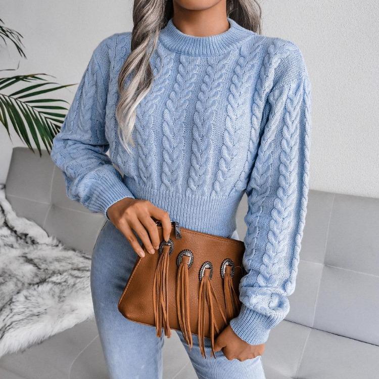 Knit Sweater Women Autumn Winter Long Sleeve Twist Neck S-XXL Crop