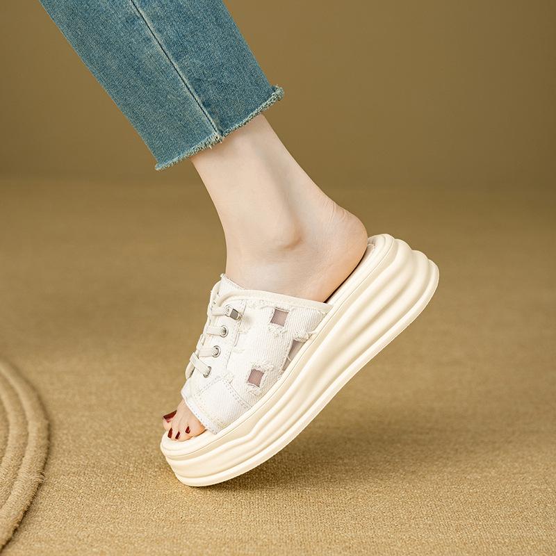 Sandals Slippers Female Summer Rome Beach Slippers Female One Word Drag Thick Bottom Casual Canvas Sandals Drag Fashion Women Summer Breathable Shoes