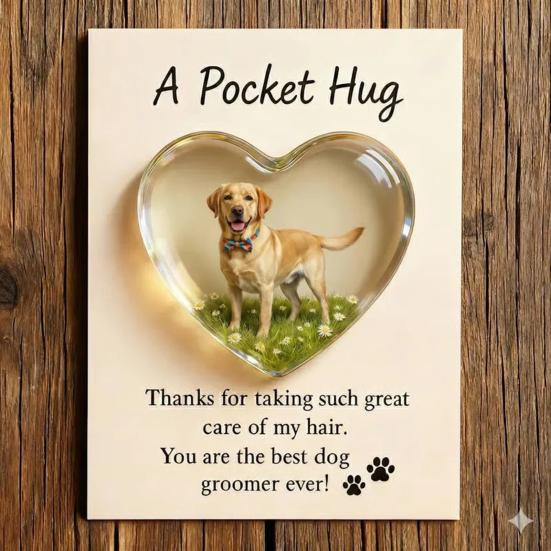 Kieszonkowy przytulasek dla psiego groomera z kartką z życzeniami Akrylowy w kształcie serca Żeton kieszonkowy do przytulania dla groomerów zwierząt Domowy upominek podziękowanie dla groomera Pamiątka na pamiątkę