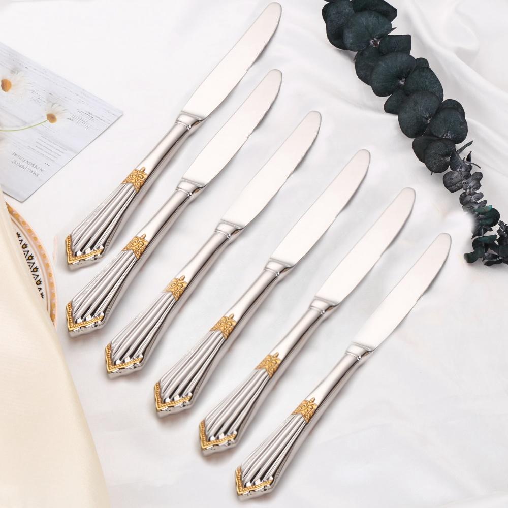 10,1" Vergoldetes Luxus-Tafelmesser-Set mit hohlem Griff Spülmaschinenfest Edelstahl Silber Tafelmesser 2/3/4/5/6 Stück