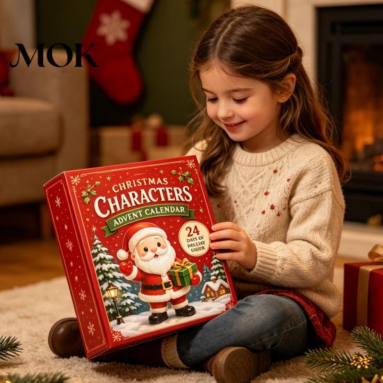 Gift Box for Children 2026 Christmas Characters Advent Calendar, 24-Day Countdown Food Theme Ornament Set, Winter Holiday Ornaments 2D Acrylic Hanging