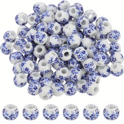 9/16/21 pièces de perles en céramique, perles en céramique imprimées de 10 mm, perles rondes en forme de fleurs, perles d'espacement pour bijoux, bricolage, bracelet de cheville, boucles d'oreilles, été, plage