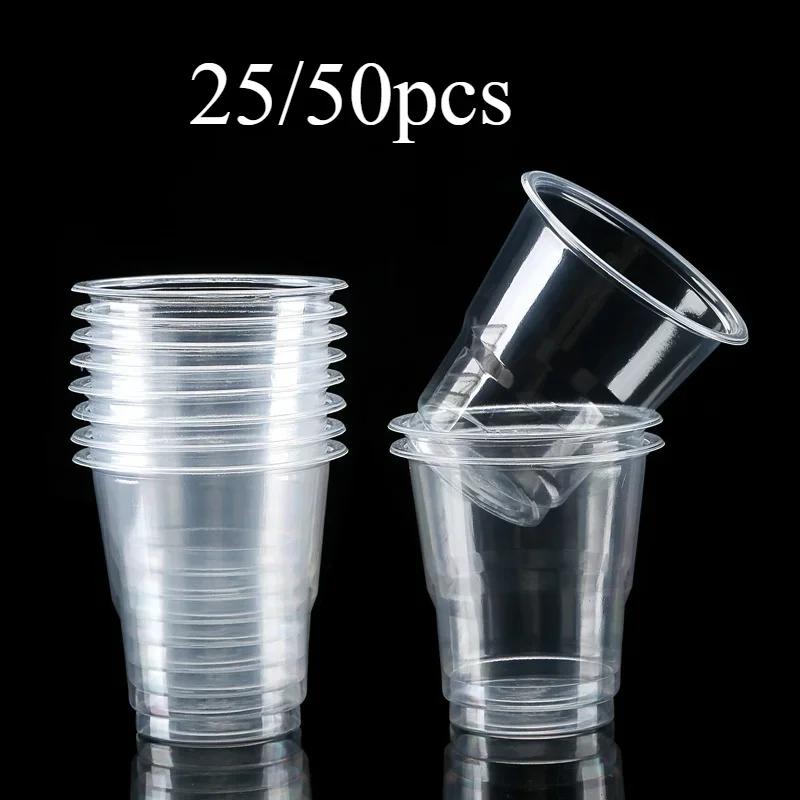 25/50pcs Disposable Transparent Dessert Plastic Cups 160170200ml Outdoor Picnic Birthday Party Supplies Kitchen Tableware Bar