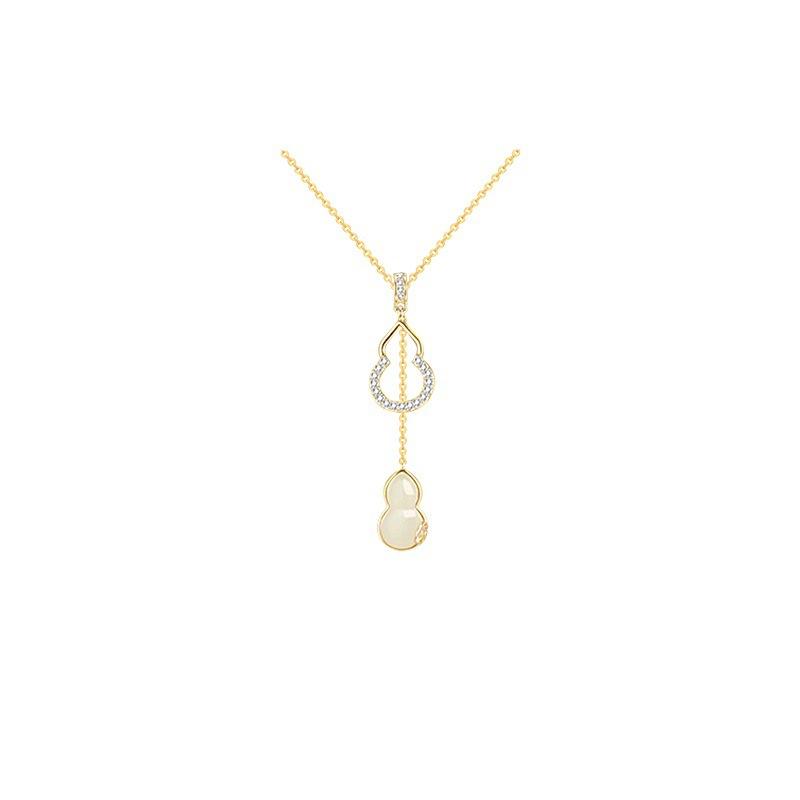 

New Chinese Style 925 Silver Hetian Jade Gourd Pendant Necklace for Women , Fashion Clavicle Chain with Zircon 925 silver золотий