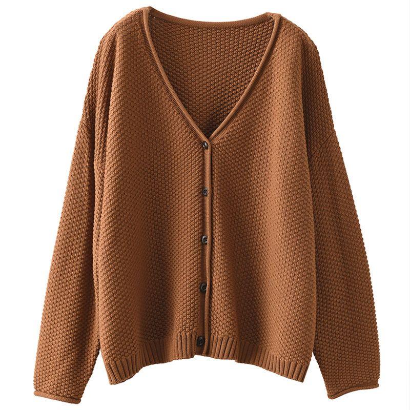 Plus Size Women's Autumn Winter Sweaters Vintage Knitted Cardigan V-neck Full Sleeved Sweater Loose Casual Tops