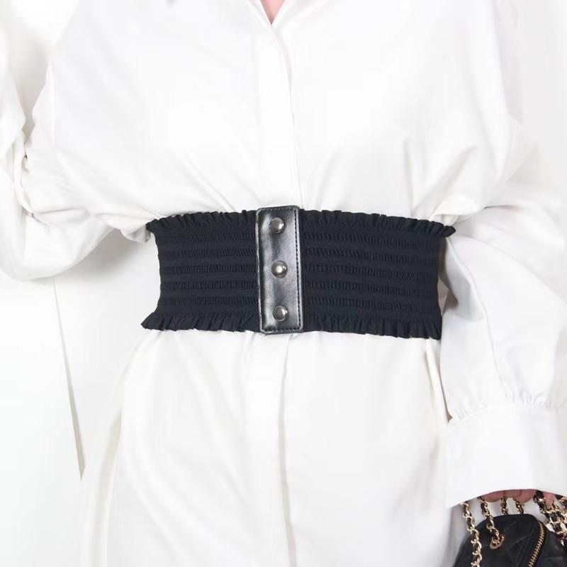 

Оборки широкий пояс тройная пряжка элегантный эластичный пояс декоративный платье пояс для женщин большой размер one size чёрный