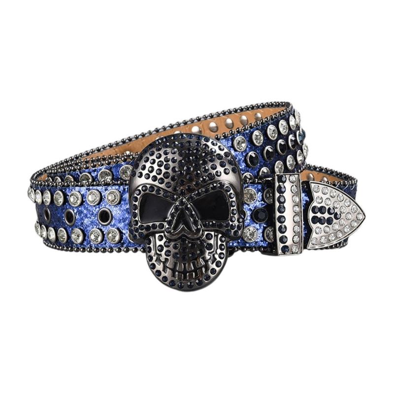 Women Rhinestones Belt for Jeans Skull Rivets Studded Waist Belt Blingbling Belt for Pants Cowboy Belt Waiststrap