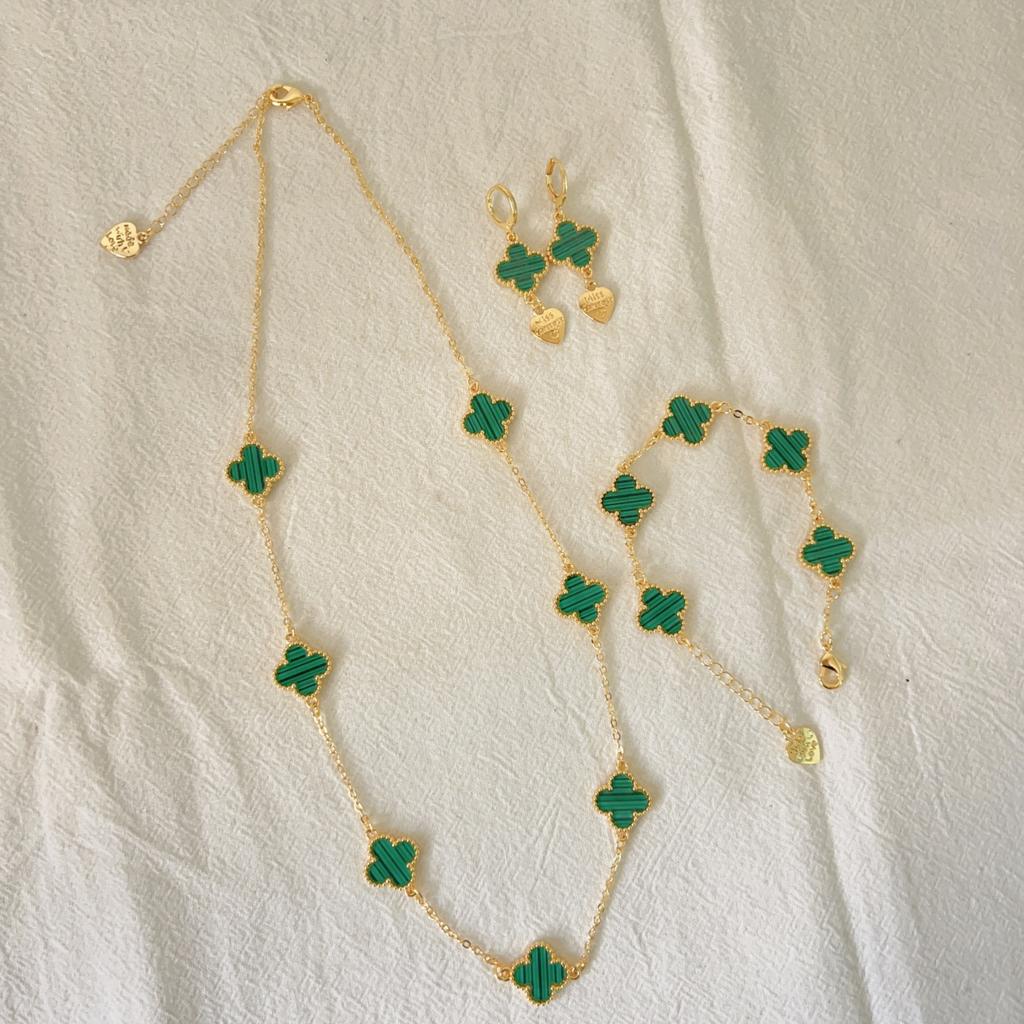 3PCS Four Leaf Clover Necklace Bracelet Earrings Three Piece Set Versatile Lucky Four Leaf Clover Five Flower Bracelet Clavicle Chain Earrings