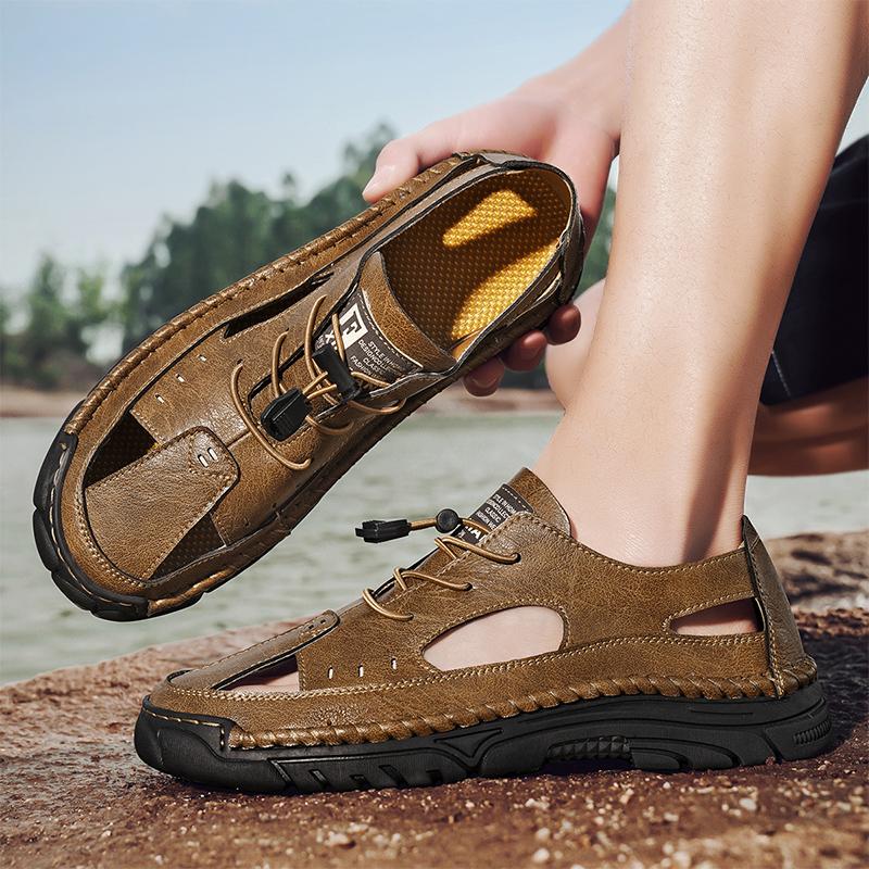 Mode Sommer Klassisch Weiß Weiche Sohle Handgefertigte Nähte Strand Herrenschuhe Outdoor Herren Bequem Hohle Atmungsaktive Freizeitschuhe