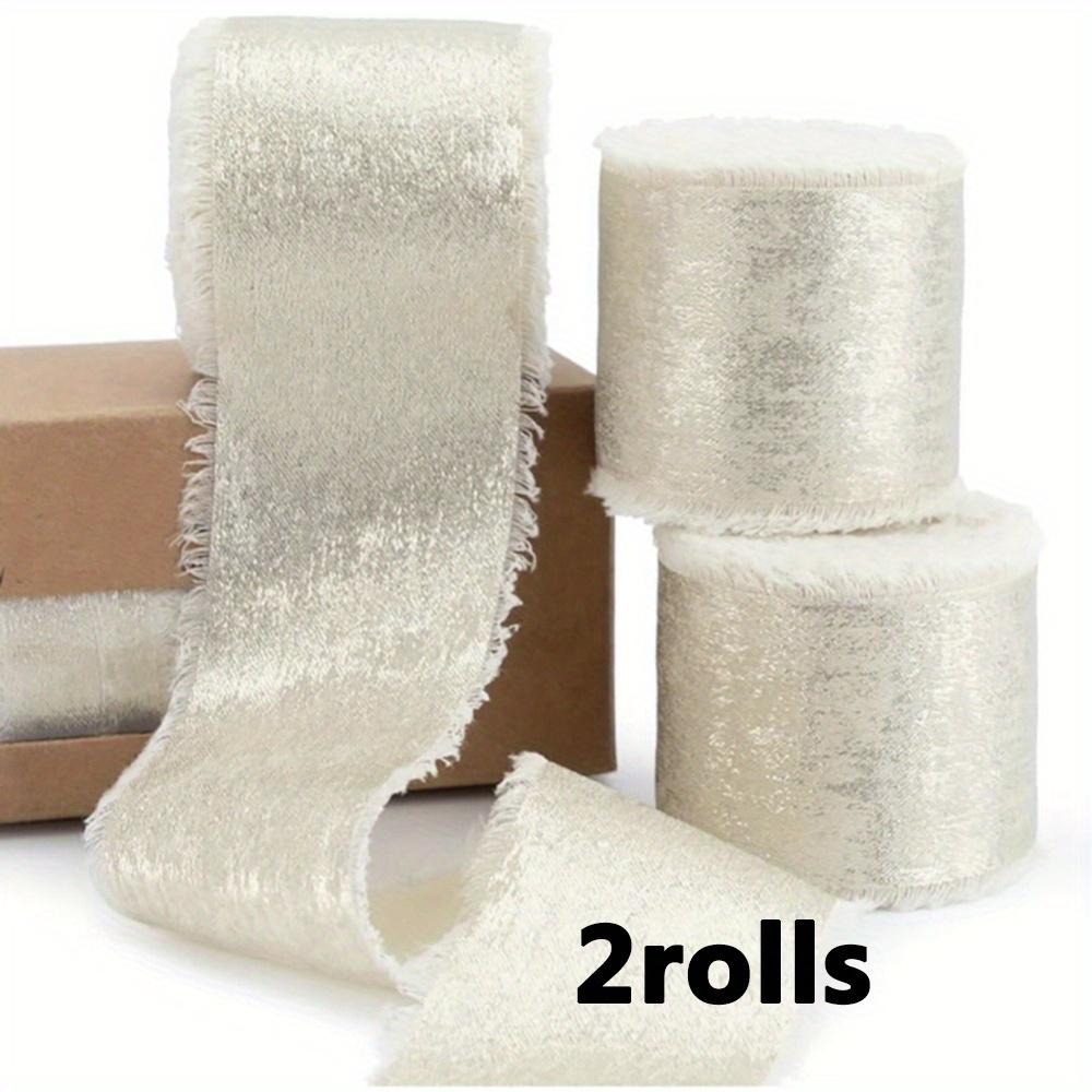 2 Rollen Handreißbares Rohkantenband Brillantes Band Drei Rollen Glänzendes Goldenes Seidenband Braut-Blumenstrauß Geschenkverpackung Hochzeitsdekoration DIY-Basteln