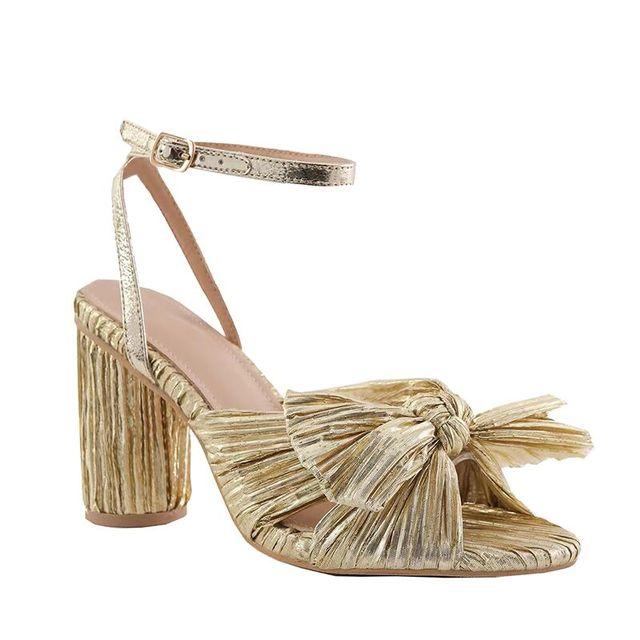 Léto Nové Vysoké Podpatky Speciální Materiál Velký Motýlí Uzel Dámské Kotníkové Pásky Robustní Podpatek Party Boty Sandály