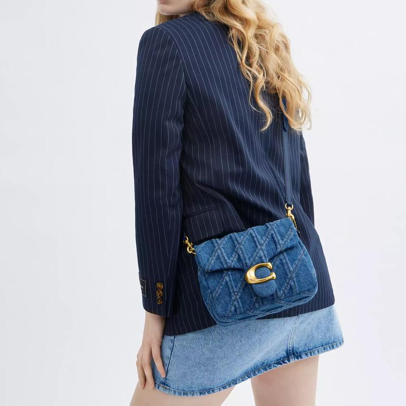 Coach Tabby 20 Times Square Gewatteerde Logo Denim Schoudertas Klein Dames Messing met Donkerblauw