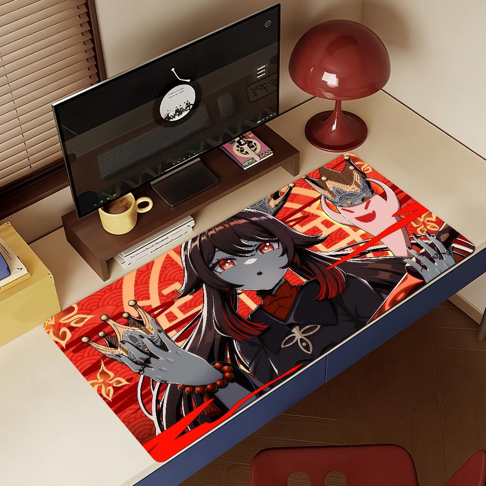 Genshin Impact Hu Tao Mouse Pad Large Non-Slip Waterproof Mat Stitched Edge Keyboard Pad for Gaming Daily Office