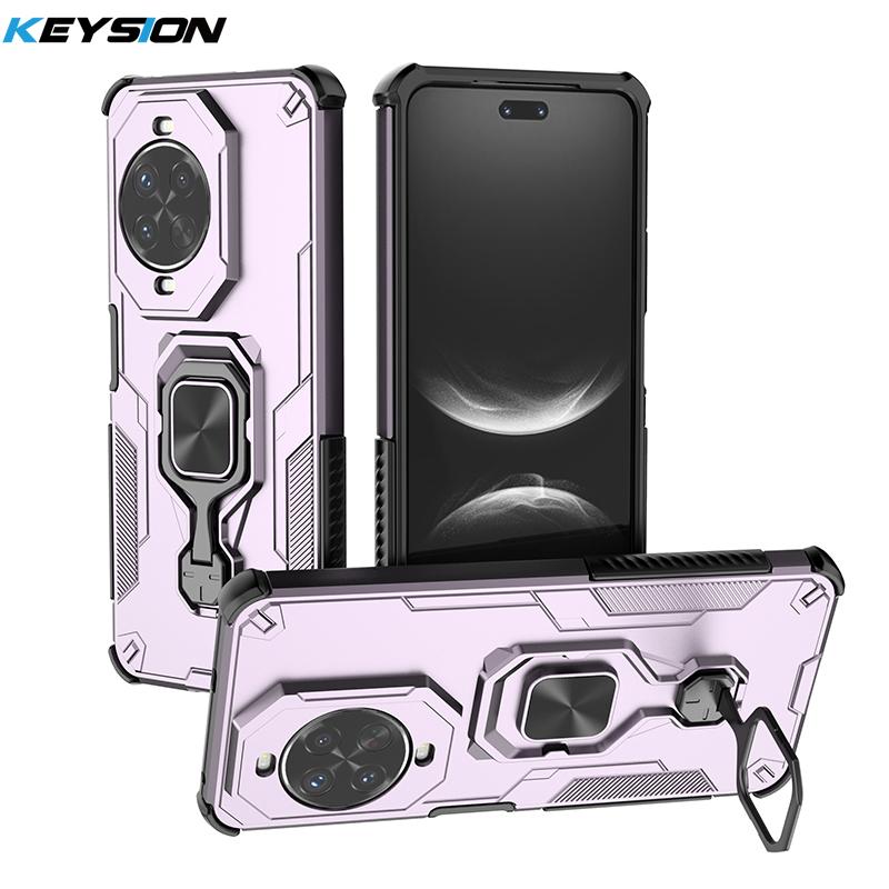 

KEYSION Противоударный бронированный чехол для Huawei nova 14 Pro Силикон+ПК Вертикальная металлическая подставка-кольцо для телефона для Huawei nova14 Pro for Huawei nova 14 Pro фиолетовый