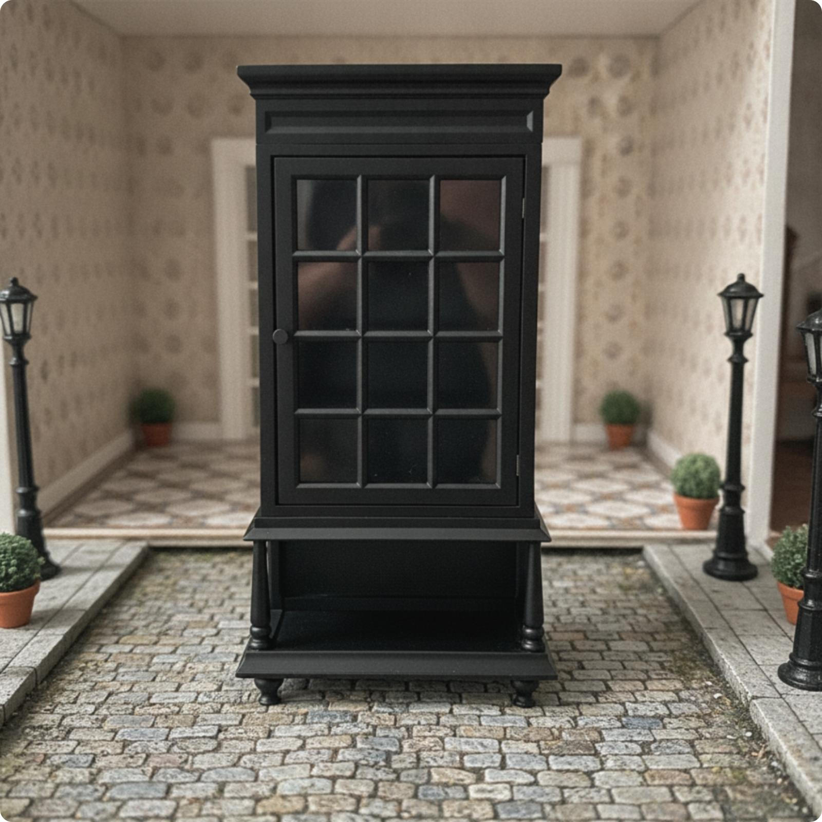 Miniature Armoire with Openwork Unpainted Dollhouse Cabinet Handcrafted Shelf