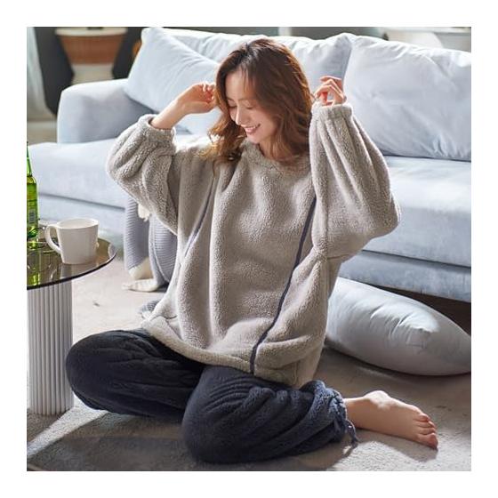 [OUBINEWER] Paired Pajamas, Winter, Matched Look, Pajamas, Women's, Men's, Fluffy Room Wear, Women's Fluffy Loungewear, Fleece Lining, Long Sleeves,