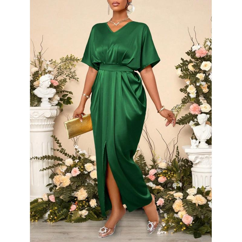 Women's early autumn new satin dress European and American ball dress satin waist dress