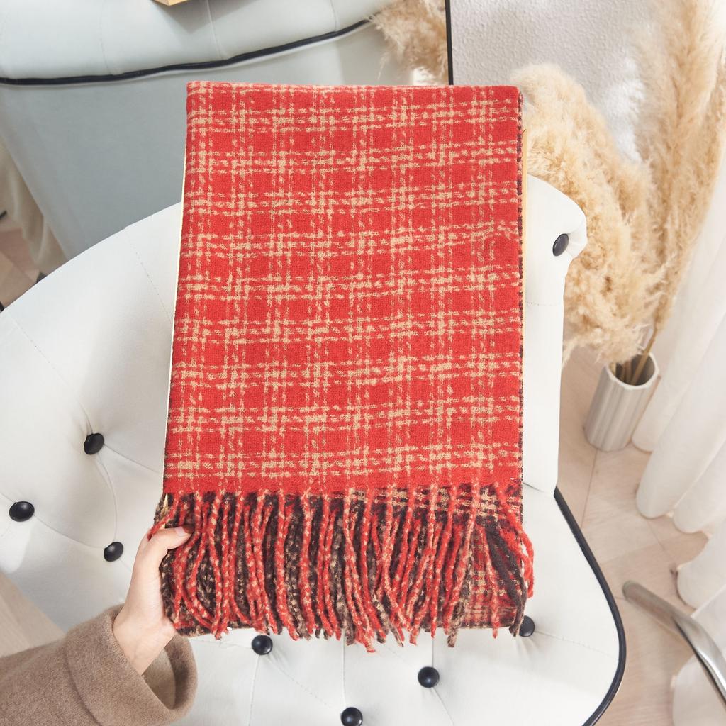 Autumn and Winter High end Double sided Color Blocked Tic Tac Toe Scarf Korean Style Street Atmosphere Imitation Cashmere Warm Scarf