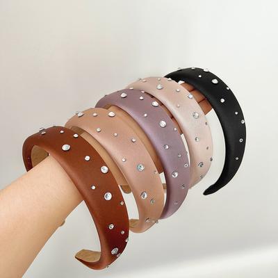 Fascia per capelli da donna color oro champagne con punto di diamante squisita di alta qualità lucida in raso spugnoso addensato accessori per capelli copricapo