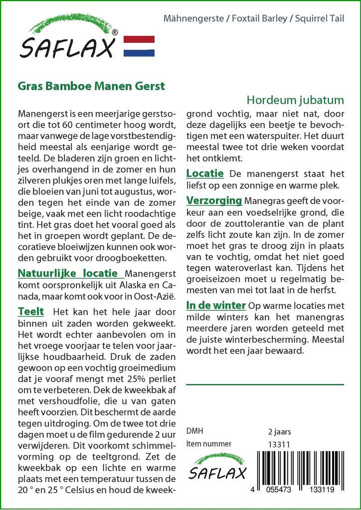 SAFLAX Garden in the Bag - Coada de vulpe Orz / Coada de veverita - 70 de seminte - Cu substrat intr-o punga potrivita - Hordeum jubatum