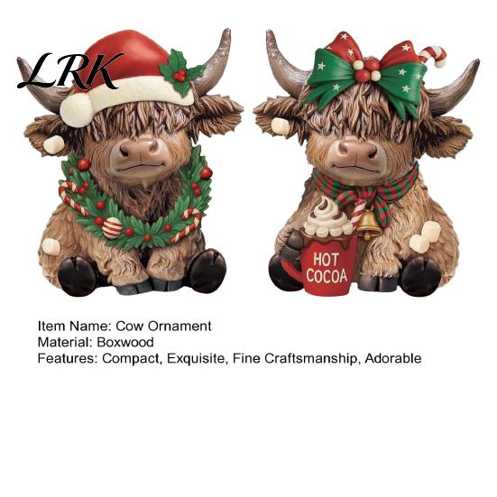 Wooden Holiday Tree Decorations 2/3Pcs Christmas Highland Cow Tabletop Sign, 2D Flat Yak Desktop Figurines Figurine Ornament with Garland Bow