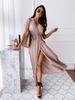 Summer V-Neck Bohemian Polka Dot Long Dress with Short Sleeves