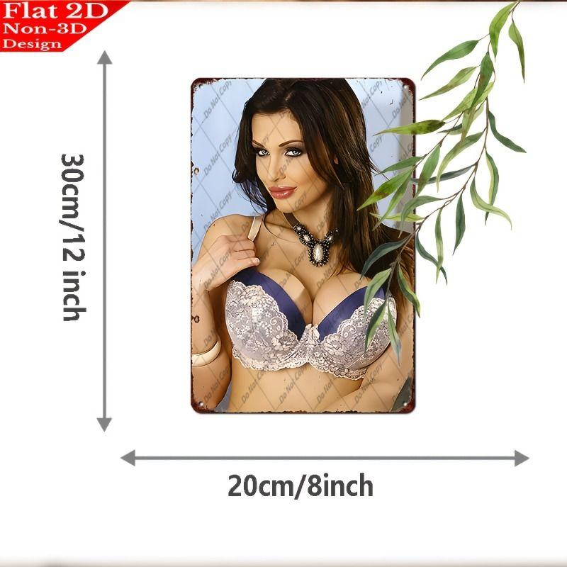 Vintage Metal Sign Art, Sexy Lady Garage Decor, Bar Bedroom Wall Tin Poster