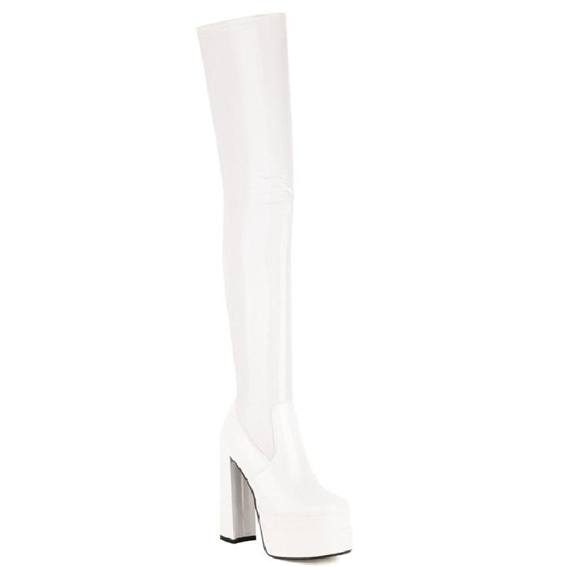 Sexy Elastic Over the Knee High Boots Women Autumn Winter Shoes Punk Heel High Boots For Women Square Toe Dance Shoes Large Size