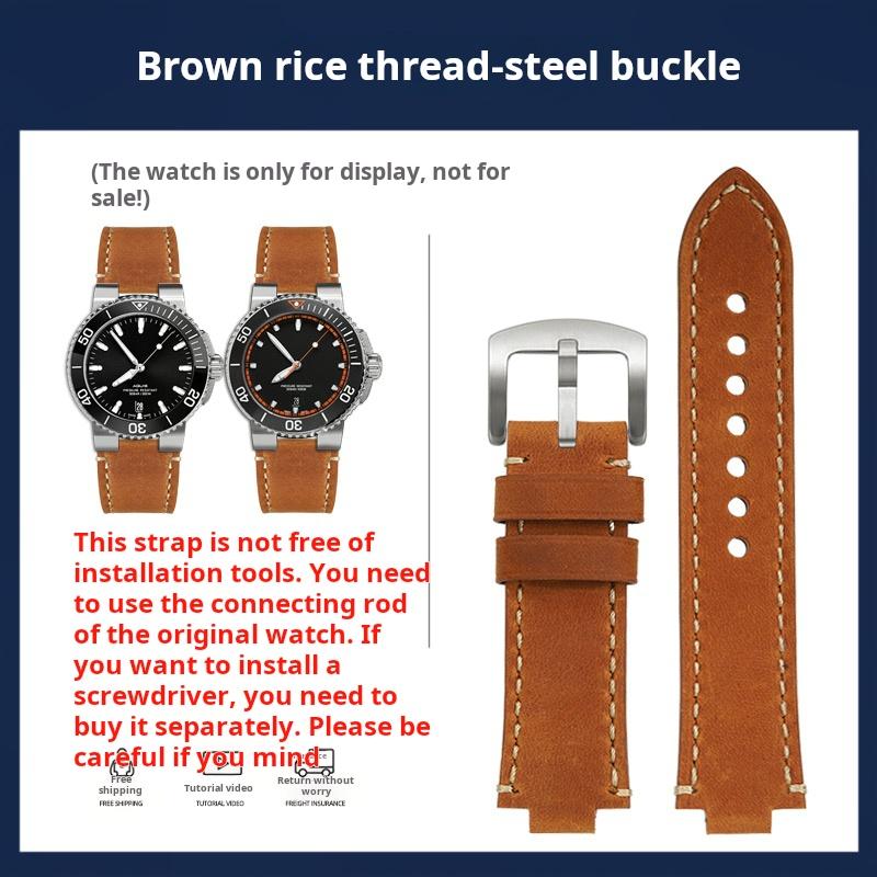

24x12mm Convex For ORIS AQUIS Vintage Genuine Leather Cowhide Watchband 733 7730 7740 Men s Watch Strap Brown blue Wrist Bands Special size