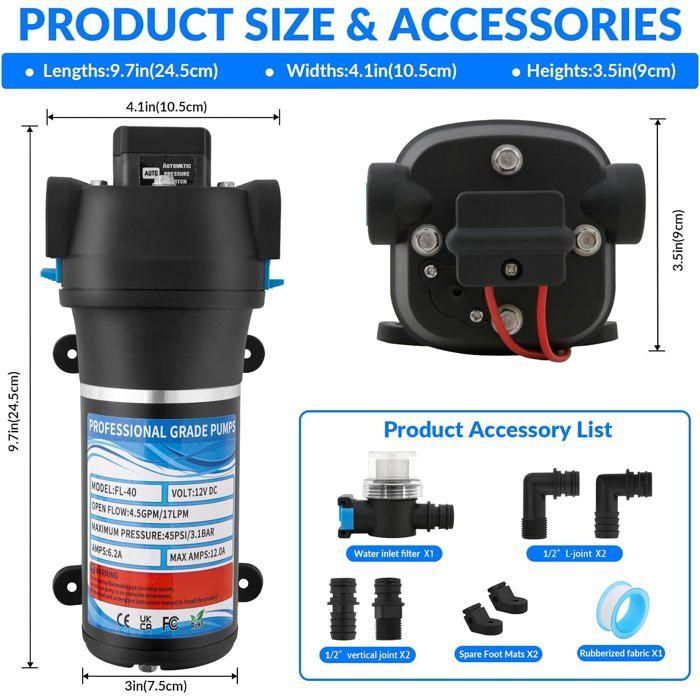 12V High Pressure Water Pump for Motorhome, Caravan, Boat - 45 PSI, 17 L/min, Automatic Switch, Garden Irrigation
