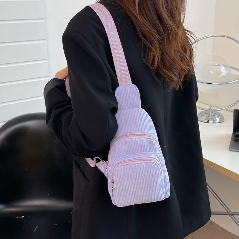 Women's Solid Color Corduroy Crossbody and Waist Bag - Casual and Simple Design