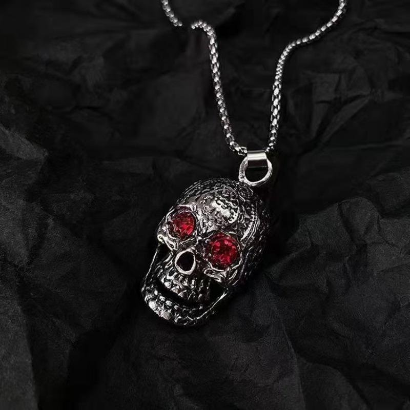 Skull pendant Halloween red-eyed ghost head cross-border necklace hip-hop trend retro jewelry