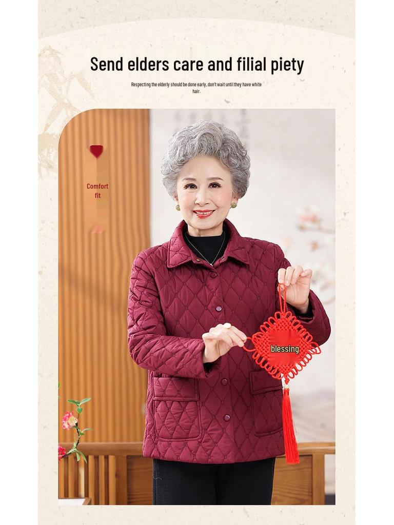 Mom's 2025 Lightweight Autumn-Winter Cotton Jacket for Middle-Aged & Elderly Women - Warm, Thin, Small Cotton Coat for Grandma
