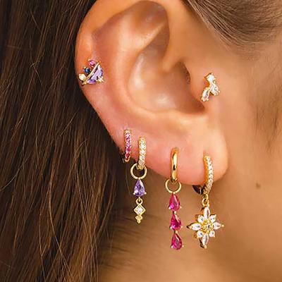 Luxury Geometric Multicolor Zircon Crystal Water Drop Earring Stainless Steel Flowers Pendant Earrings Fashion Wedding Jewelry